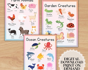 Hawaiian Language Animal Basics Posters | Printable PDF