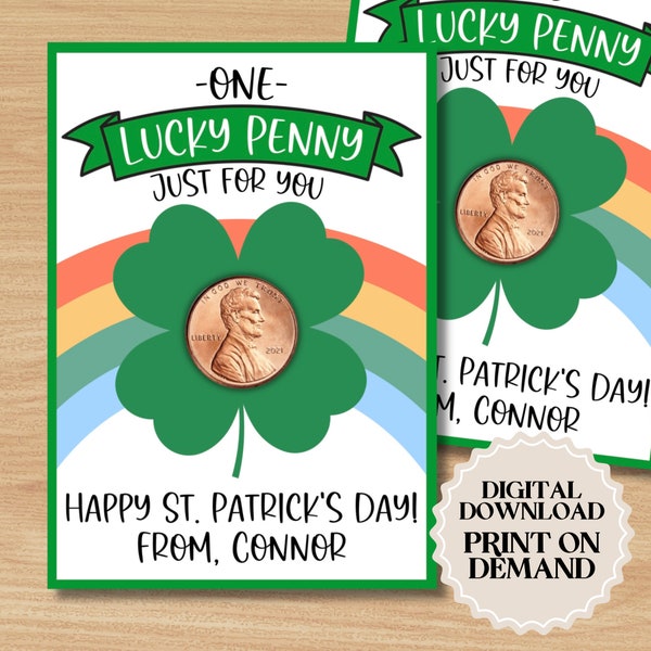 Bearbeitbarer St Patrick's Day Lucky Penny Geschenkanhänger | Druckbares PDF