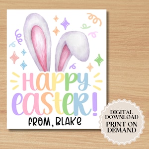 Editable Rainbow Bunny Ears Easter Gift Tags | Printable PDF