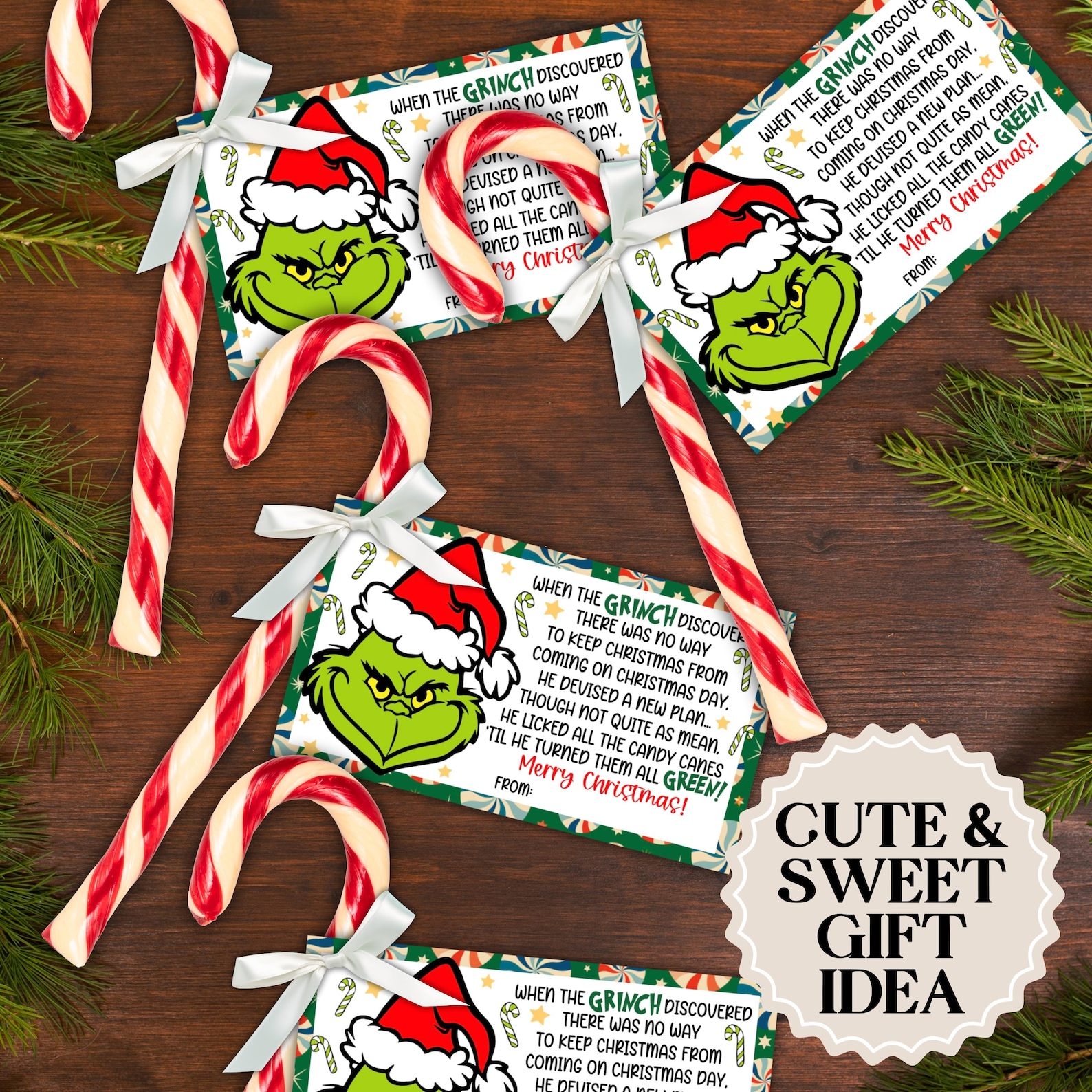 Candy Cane Grinch Inspired Christmas Gift Tags | Printable PDF - Etsy