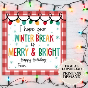 Merry and Bright Christmas, Winter Break Gift Tags | Printable PDF