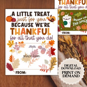 Thanksgiving Thankful Gift Card Holder Tag | Printable PDF
