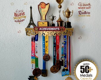 Shree Space Achievements Medals Trophy's Hanger Shelf Hold upto 50+ Medals and 3-5 Trophy's Capacity for Home & Office