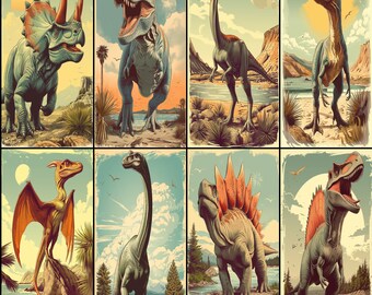 8 PCS Vintage Dinosaurs Poster Pack, Printable up to A1 size, Perfect for kids room, Digital art, Digital download, Printable