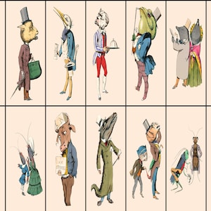 14 PCS Vintage Animal People Poster Pack & Collage Kit, 4 x 6", A4, Retro, Lindo, Divertido, Dibujos animados, Ilustrado, Descarga digital, Imprimible