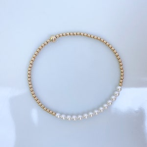 2mm 14k Gold Filled Gold and Pearl Beaded Bracelet •  Dainty Stackable Bracelets • Customizable Gifts for Women, Girls, Teens, Bridesmaids