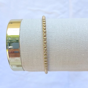 3mm 14k Gold Filled Gold and Pearl Beaded Bracelet • Dainty Stackable Bracelets • Customizable Gifts for Girls, Women, Teens, Bridesmaids