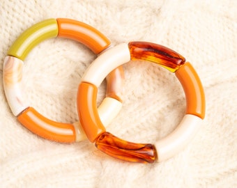 Alani & Coralie- Acrylic Curved Tube beaded bracelet for Women