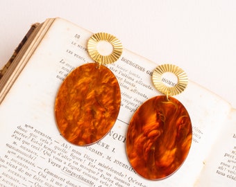 Amandine - Statement gold plated stud earrings with acetate pendants for women