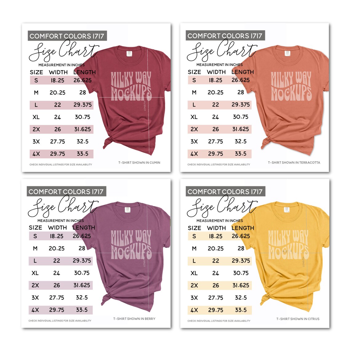Comfort Colors 1717 Size Charts, T-shirt Sizing, Listing Photos, Sizing