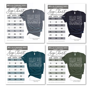 Bella+Canvas T-Shirt Sizing Charts, Listing Photos, 3001 size Charts, Unisex Size Chart