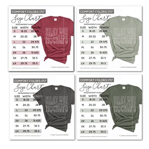 Comfort Colors 1717 Size Charts, T-Shirt Sizing, Listing Photos, Sizing Chart Bundle, Christmas Colors