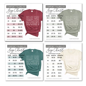 Comfort Colors 1717 Size Charts, T-Shirt Sizing, Listing Photos, Sizing Chart Bundle, Christmas Colors