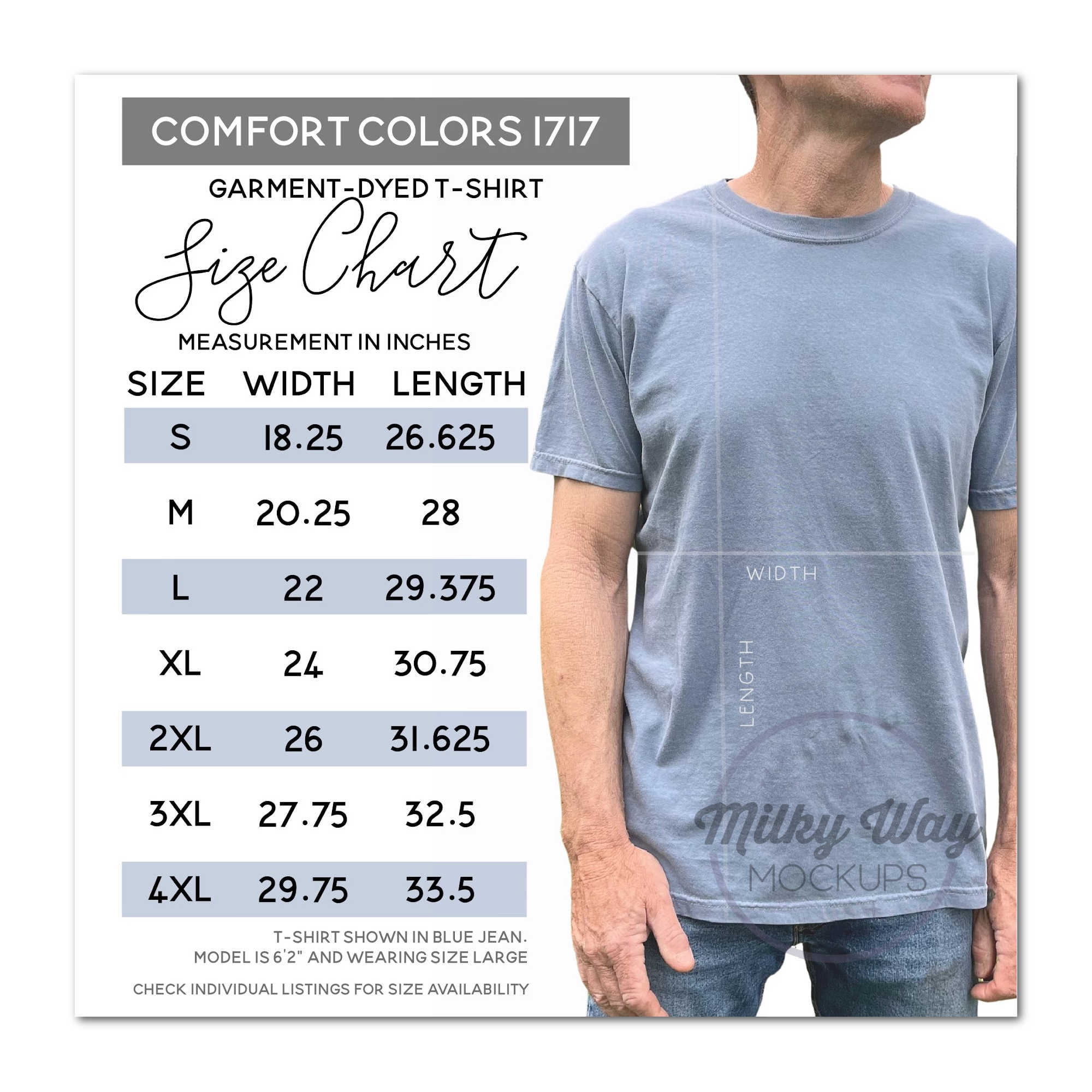 Comfort Colors Size Chart, Tshirt Size Guide, Listing Photos, Tshirt