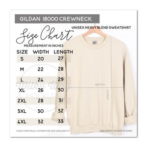 Gildan 18000 Mockup, Crewneck Mockup, Gildan Sand, Listing Photos, Shirt Size Chart, Sweatshirt Size Guide, Store branding, Instant Download