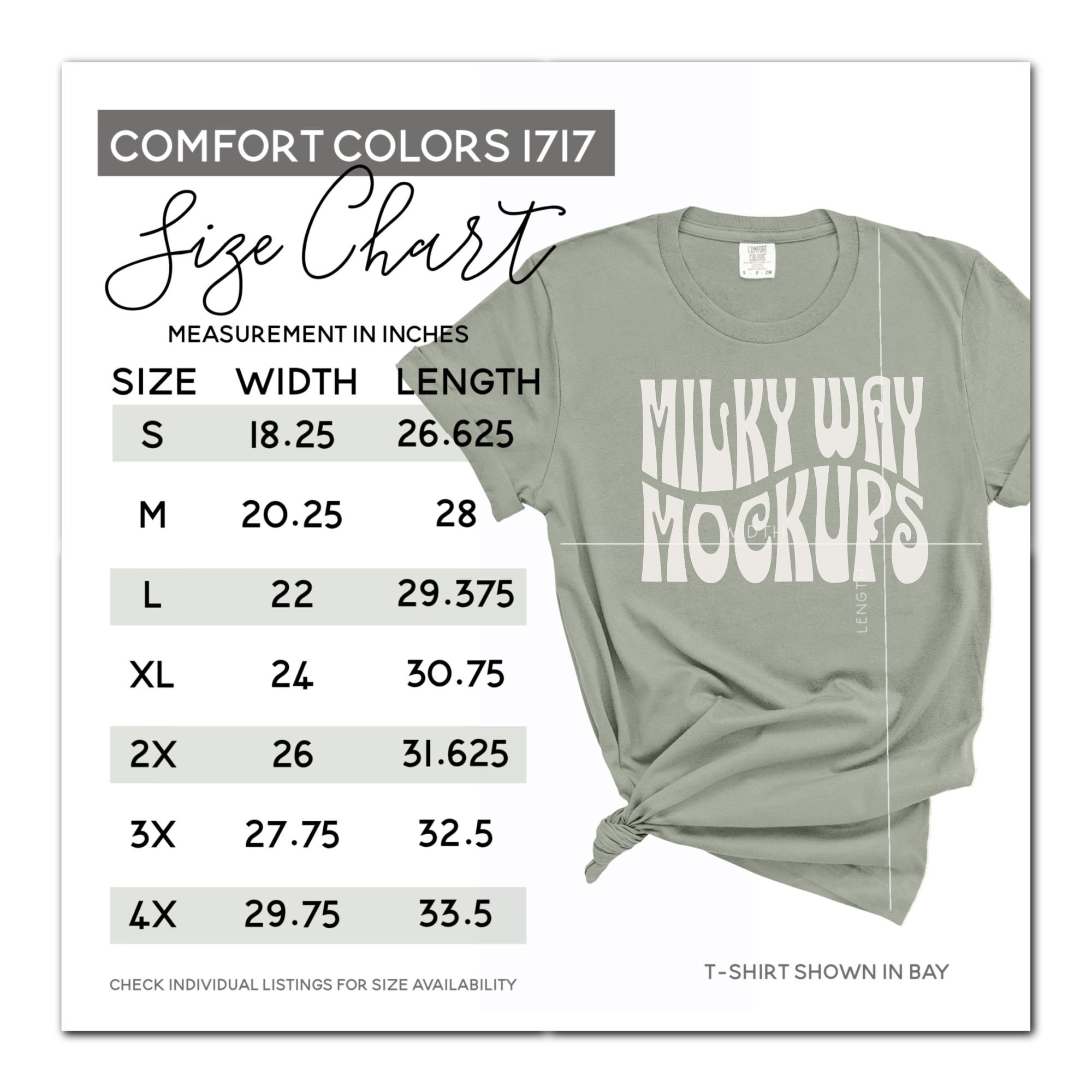 Comfort Colors Sizing Chart Bundle, Listing Photos, 1717 Size Charts