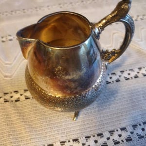 Rogers Smith Co Meriden CT Hammered Quadruple Plate Creamer Bird Figural Handle