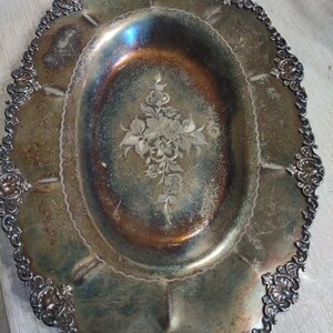 Antique Rockford Quadruple Plate Bread Plate Floral Victorian Design