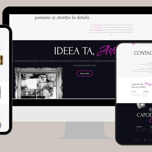 May include: A website screenshot showing a black and white image of a building with a gold frame. The website text reads "IDEEA TA, At" and "CONTACT CES".
