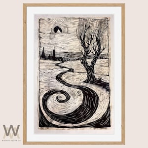 Art linogravure noir et blanc, gravures noir et blanc, Illustration linogravure fine art, impression rustique noir et blanc, gravures abstraites