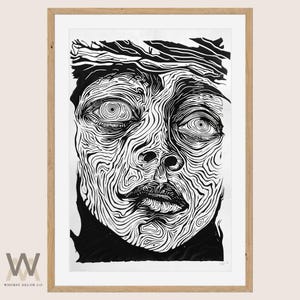 Art linogravure noir et blanc, gravures noir et blanc, Illustration linogravure fine art, impression rustique noir et blanc, gravures abstraites