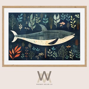 Whale Folk Art Print: Scandi Coastal Decor (Digital Download)