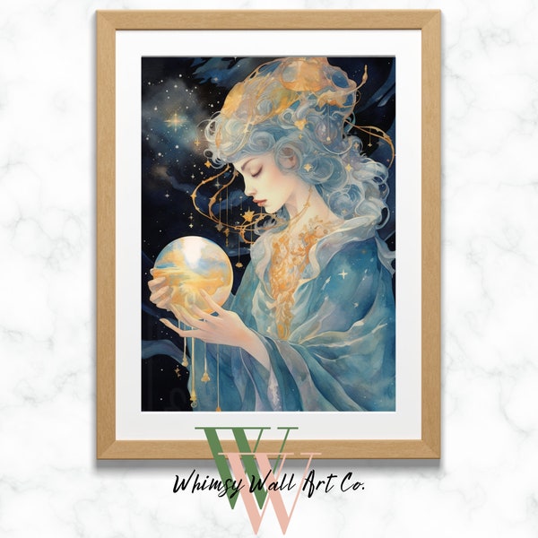 Mystical Woman Art, Fortune Teller, Crystal Ball Art, Psychic Woman, Esoteric Art, Fortune Teller Digital Print, Woman with Crystal Ball