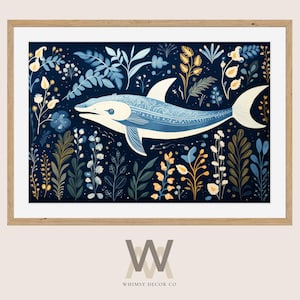 Whale Folk Art Print: Nordic Coastal Decor (Digital Download)