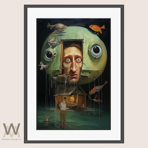 Surrealist art prints, Dark fantasy artwork, Dystopian Wall Art, Strange Man Art, Dark Academia, Strange Weird Digital Art, Weird Portrait