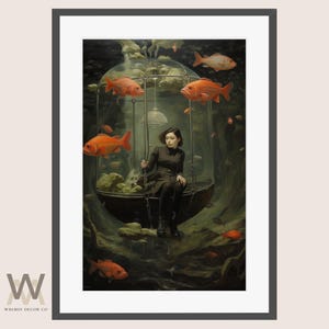 Surrealist art prints, Dark fantasy artwork, Dystopian Wall Art, Macabre Wall Art, Dark Academia, Strange Weird Digital Art, Strange Fish