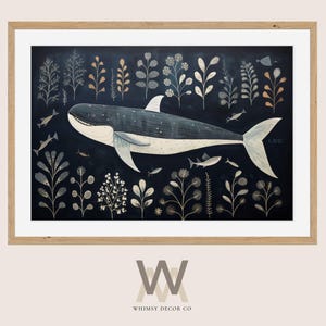 Whale Folk Art Print: Nordic Coastal Decor (Digital Download)