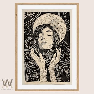 Art linogravure noir et blanc, gravures noir et blanc, Illustration linogravure fine art, impression rustique noir et blanc, gravures abstraites