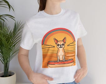 Camiseta de chihuahua para mamás de perros, camiseta para mamá chihuahua, regalos lindos para chihuahuas, camiseta de chihuahua en forma de taza de té, camiseta vintage para perro, camiseta brillante para hot dog