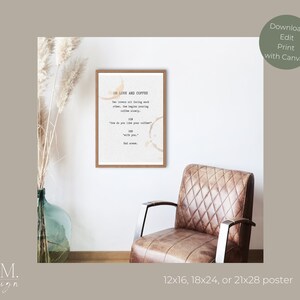On Love and Coffee Poster, Cream, Screenplay style, Wall Decor Canva Template 12x16, 18x24, or 21x28, editable