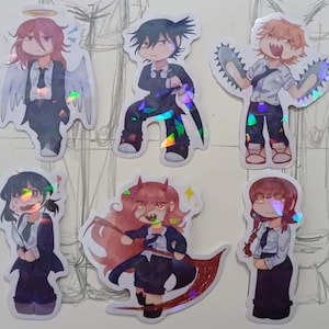 CSM chibis// vinyl holographic sticker// Denji, Power, Makima, Kobeni, Angel devil, Aki