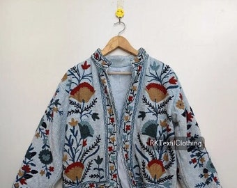 Suzani Embroidery Jacket, Winter Wear Jacket Coat, Womens Coat, Suzani Short Jacket, TNT Fabric Suzani Jacket, Robe, Gift For Her