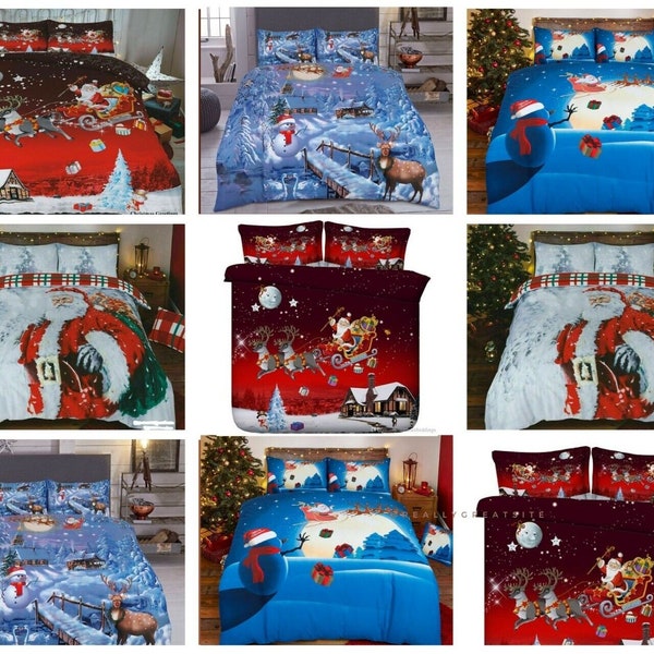 Handmade 3D Christmas Bedding Set with Pillowcases Xmas Santa Father Quilt Duvet Cover & Bedding Bed Set Christmas Greetings Multi-Colour