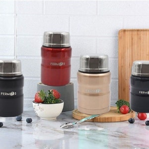 Insulated Food Jar Stainless Steel Food Flask for Hot Food Vacuum Insulated Soup Thermos w/ Spoon Carry Handle 500ml Food Container Lunch Box for Kids
