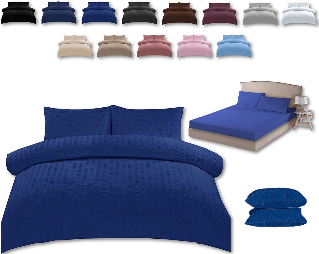 Seersucker Duvet 3 in 1 Duvet Cover Fitted Sheet 2 Etsy