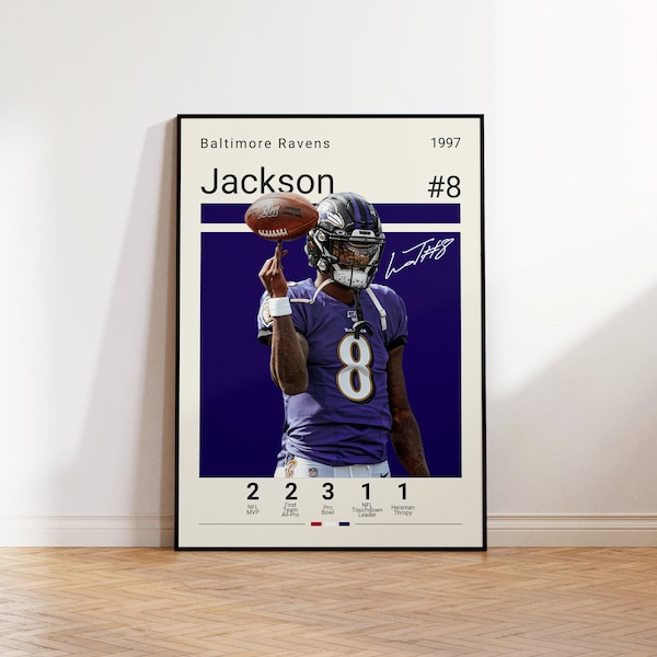 Lamar Jackson Poster, Baltimore Ravens Poster, NFL Fan Gifts, NFL Poster, Football Poster, Sports Poster, Gift For Him