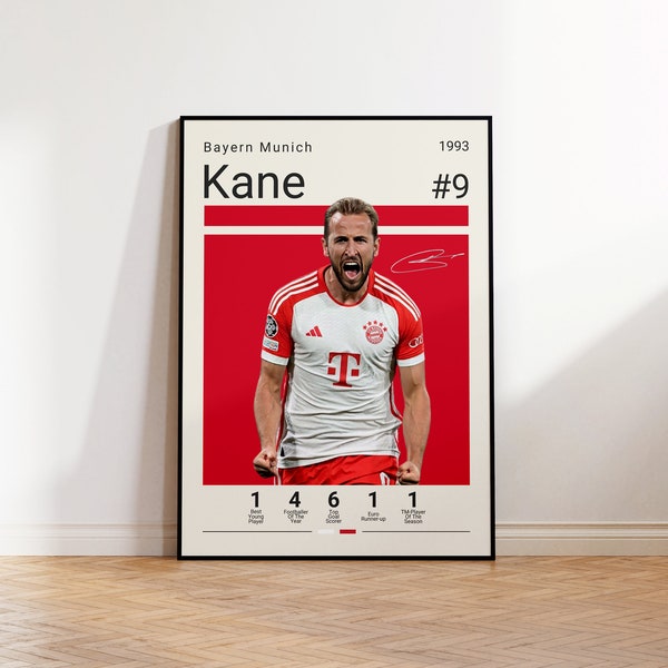 Harry Kane Poster, Bayern München Fußballdruck, Fußballposter, Fußballposter, Sportposter, Geschenk für Ihn