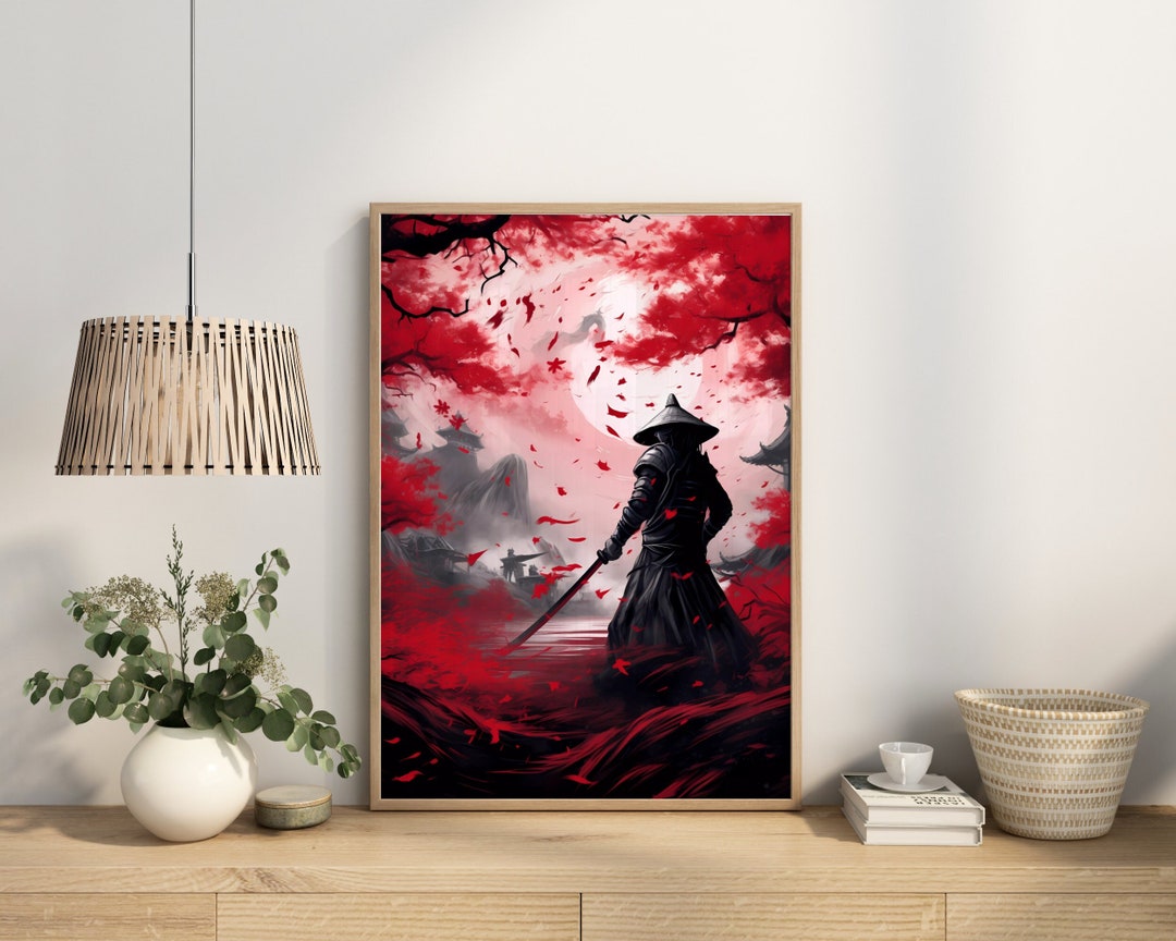 Samurai Poster Cherryblossom Art Japanese Landscape Wall - Etsy
