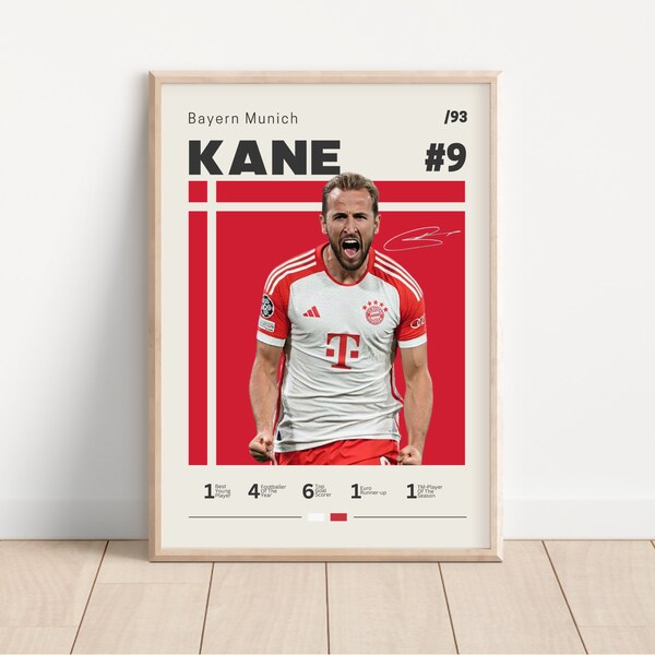 Harry Kane Poster, Bayern München Fußball Druck, Fußball Poster, Fußball Poster, Sport Poster, Geschenk für Ihn