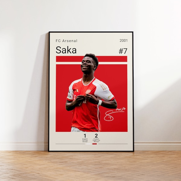 Bukayo Saka Poster, FC Arsenal Football Print, Football Poster, Soccer Poster, Sports Poster, Gift For Him, Sports Bedroom Poster