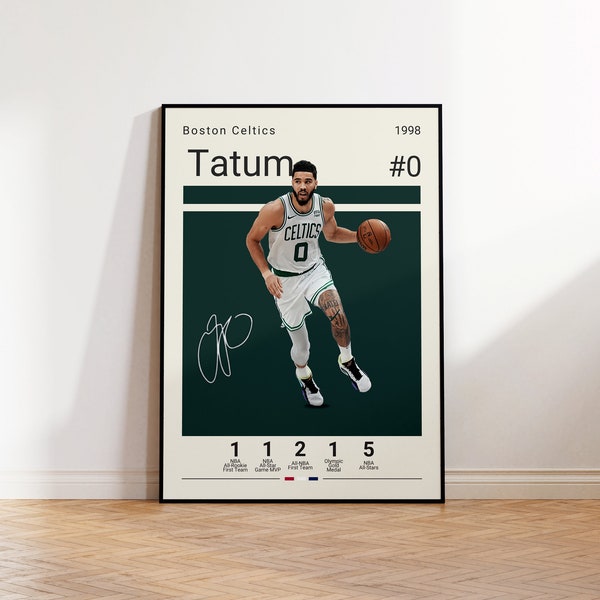 Jayson Tatum Poster, Boston Celtics Basketball Print, Basketball Poster, NBA Poster, Sports Poster, Gift For Him