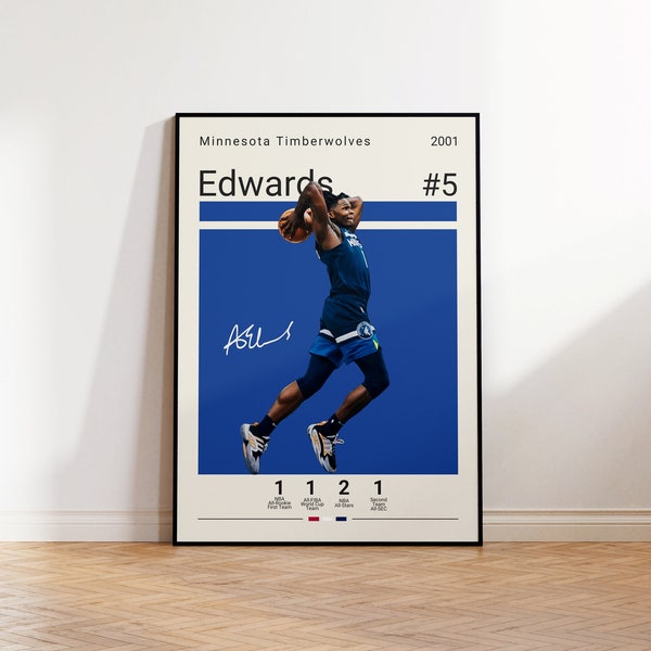 Anthony Edwards Poster, Minnesota Timberwolves Poster, Basketball Print, Basketball Poster, NBA Poster, Sports Poster, Gift For Him