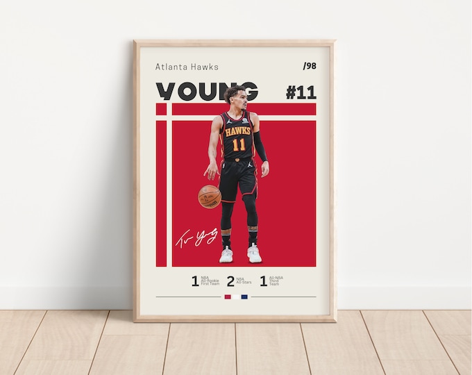 Poster Trae Young, impression de basket-ball des Atlanta Hawks, affiche de basket-ball, affiche de la NBA, affiche de sport, cadeau pour lui