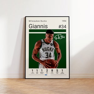 Giannis Antetokounmpo Poster, Milwaukee Bucks Basketball Print, Basketball Poster, NBA Poster, Sports Poster, Gift For Him