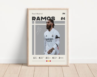 Sergio Ramos Poster, Real Madrid Football Print, Football Poster, Soccer Poster, Sports Poster, Gift For Him