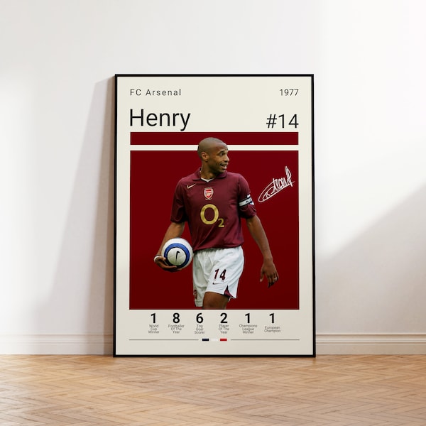 Thierry Henry Poster, FC Arsenal Fußball-Druck, Fußball-Poster, Fußball-Poster, Sport-Poster, Geschenk für ihn, Sport-Schlafzimmer-Poster